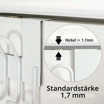 Věšák na kabáty SKOLOO na dveře - pro dveře o tloušťce do 4,5 cm, nerezová lišta na háčky s 9