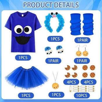 Dámsky kostým Cookie Monster TUIBEIDAMAI, sada kostýmu Cookie Monster s tričkom, modrú tylovú
