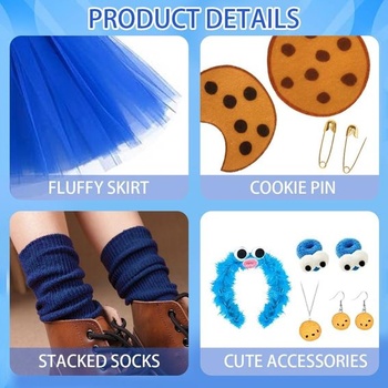 Dámsky kostým Cookie Monster TUIBEIDAMAI, sada kostýmu Cookie Monster s tričkom, modrú tylovú