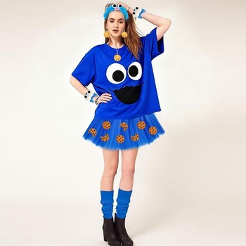 Dámsky kostým Cookie Monster TUIBEIDAMAI, sada kostýmu Cookie Monster s tričkom, modrú tylovú
