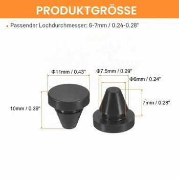 QUARKZMAN 25 KS silikonových zátek, kulaté gumové zátky pro otvory 6-7 mm, černé, 6,0-7,0 mm, 25