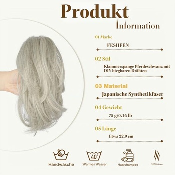 FESHFEN Krátky cop s klipom - Ohybný drôtený drdol, DIY príčesok, cop, syntetický drdol pre