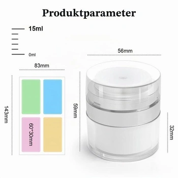 Dávkovač s pumpičkou HOTUT Airless, balenie 3 ks 15ml krému s pumpičkou, znovu naplniteľná vákuová