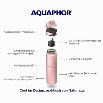 AQUAPHOR City Cool – Termoska z nerezové oceli s vodním filtrem | 500 ml | Celoroční komfortní