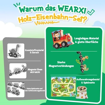 WEARXI Hračka pre chlapcov a dievčatá vo veku 1, 2, 3 roky, magnetický vláčik, drevená hračka,
