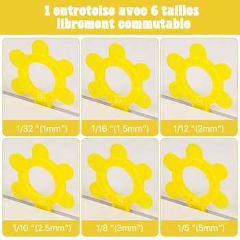 100 opakovaně použitelných šestihranných distančních podložek na dlaždice, 6 velikostí v 1,