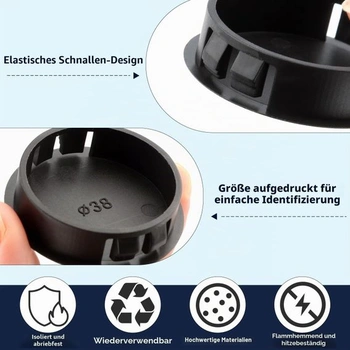6 kusov krytiek pre vŕtané otvory 65 mm, zaslepovacie zátky, krytky vŕtaných otvorov, čierny plast,