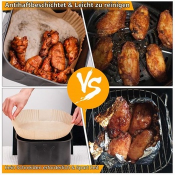 Papír na pečení do fritéz 20-24 cm, 200 kusů, čtvercový, nepřilnavý, odolný vůči oleji, jednorázové
