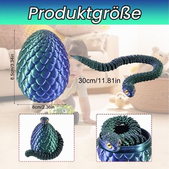 Joycabin 4dielna 3D tlačená hračka had s vajcom, štýl C, 4 kusy veľkosti C, malá (výška vajcia: 8,5