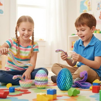 Joycabin 4dielna 3D tlačená hračka had s vajcom, štýl C, 4 kusy veľkosti C, malá (výška vajcia: 8,5