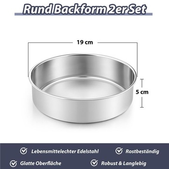 Sada 2 kulatých pekáčů na pečení z nerezové oceli Joyfair - 19 x 5 cm, 19 cm