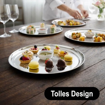 Com-four® Servírovacia tácka z nerezovej ocele Ø 33 cm, guľatá Cateringová tácka 1 kus - guľatá 33 cm s