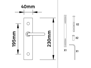 2 dveřní kování Louna, vzdálenost os 195 mm, hliník, matně šedá - B