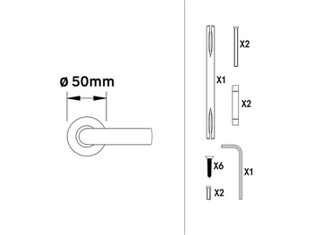 2 dveřní kování Louna, rozetové kování, průměr 50 mm, hliník, tmavě šedý mat - N