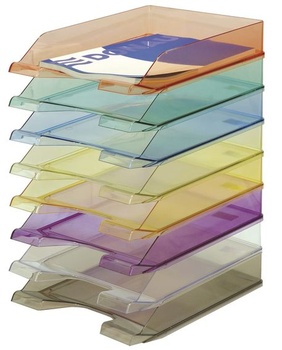 Štandardná odkladacia tácka na listy DONAU priehľadná červená / 6 kusov - A4 / Moderná a stohovateľná
