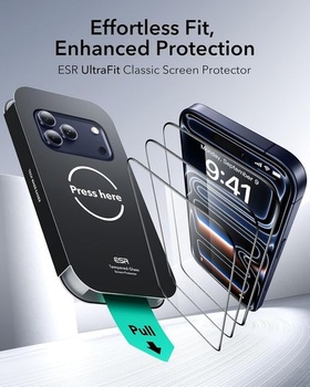 Ochranné tvrdené sklo ESR pre iPhone 17 Pro Max, balenie po 3 kusoch [rýchla inštalácia za 3
