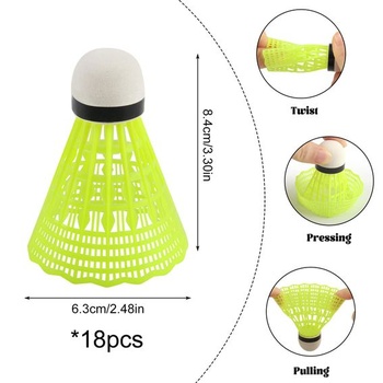 Badmintonové loptičky, nylonové, žlté, 18 kusov