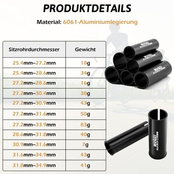 TRIWONDER Podložka sedlovky bicykla 100 mm, Redukčné objímky sedlovky, Adaptér z hliníkovej