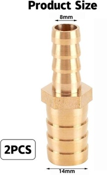 2 kusy mosadzných hadicových spojok 14 mm x 8 mm s protihrotmi