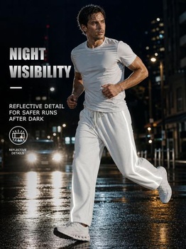 Pánske bavlnené tepláky/joggingové nohavice s reflexnými pruhmi, široké voľnočasové nohavice, voľný