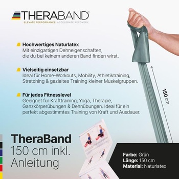 TheraBand 1,50 m v PE sáčku s návodom | Fitness guma | Gymnastická guma | Strečová guma na cvičenie