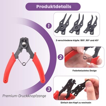 Swpeet 262dielna sada 4 v 1 klieští na poistné krúžky so 6 veľkosťami (4 mm až 30 mm) vonkajšími