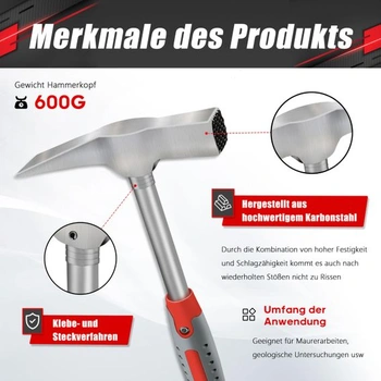 Zednické kladivo C&T, geologické kladivo, kamenické kladivo, zednické kladivo 600 g s ocelovou