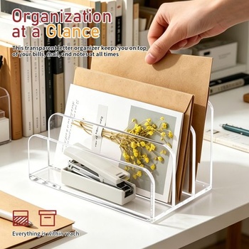 Akrylový držiak na listy s priehradkami, držiak na listy na stôl do kancelárie, domácnosti alebo