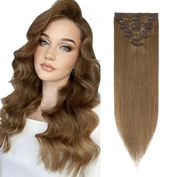 Vlasové predlžovanie Rich Choices na clip-in, pravé ľudské vlasy, 8 kusov, 20 cm, #6 svetlo hnedá,