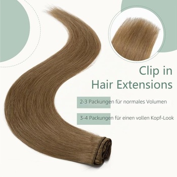 Vlasové prodlužování Rich Choices na clip-in, pravé lidské vlasy, 8 kusů, 20 cm, #6 světle hnědá,