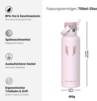 Termoska Sparrow z nerezovej ocele 500ml/750ml/1l/1,2l so slamkou | Fľaša na vodu, termoska, cestovná