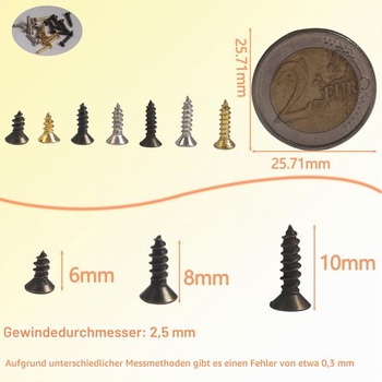 Sada malých šroubů M2,5, 1600 kusů, vruty do dřeva, samořezné šrouby 6 mm, 8 mm, 10 mm, plochá