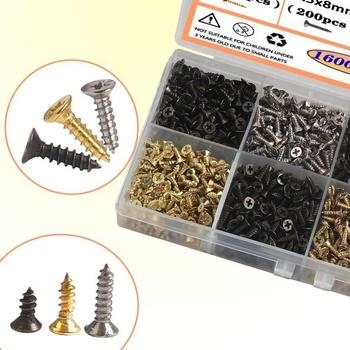 Sada malých šroubů M2,5, 1600 kusů, vruty do dřeva, samořezné šrouby 6 mm, 8 mm, 10 mm, plochá