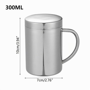 Termohrnčeky z nerezovej ocele s viečkami, 2 kusy, 300 ml, dvojstenné nerezové hrnčeky na kávu s ušami,