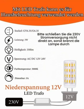 Stmievateľné LED žiarovky GY6.35 do zásuvky 12V 3W teplá biela, 2 kusy