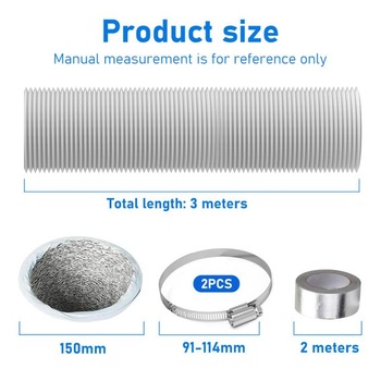 Výfuková hadice YSOOUA Ø150mm, hliníková flexibilní trubka, délka 3m, PVC hliníková trubka,