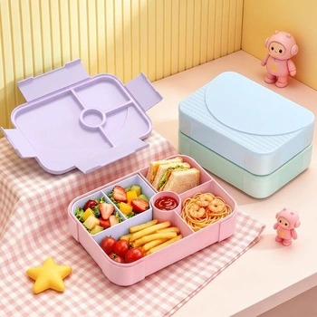Dětský obědový box LEIKEEGO s přihrádkami, nepropustný bento box do školy, školky, fialový