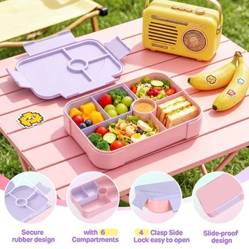 Dětský obědový box LEIKEEGO s přihrádkami, nepropustný bento box do školy, školky, fialový