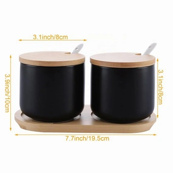 SHUESS 2dílná sada keramických kořenek, černá - 250ml slánka s víčkem a lžičkou, elegantní