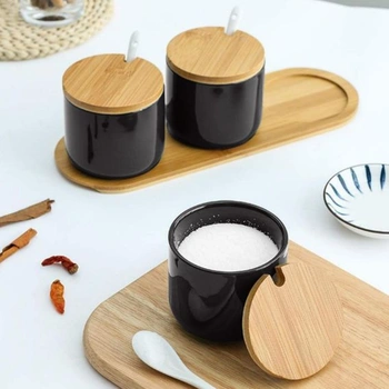 SHUESS 2dílná sada keramických kořenek, černá - 250ml slánka s víčkem a lžičkou, elegantní