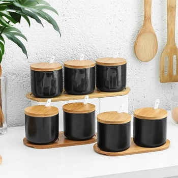 SHUESS 2dílná sada keramických kořenek, černá - 250ml slánka s víčkem a lžičkou, elegantní