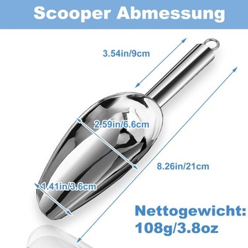 Nerezová naberačka na ľad 170 ml (6 oz) – Všestranná kovová naberačka na kocky ľadu, múku,