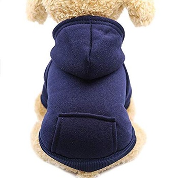Idepet Dog Hoodie Bavlnený psí kabát Teplá bunda pre malé a stredné šteňatá Teddy Chihuahua M Modrá