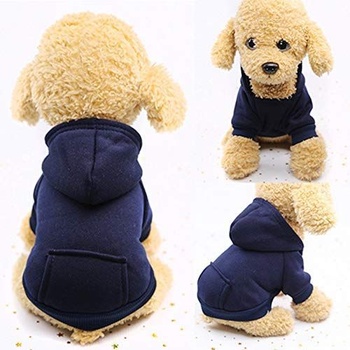 Idepet Dog Hoodie Bavlnený psí kabát Teplá bunda pre malé a stredné šteňatá Teddy Chihuahua M Modrá