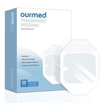 Priehľadný filmový obväz Ourmed, 50 kusov, vodeodolné priehľadné samolepiace náplasti 10x12cm, obväz na