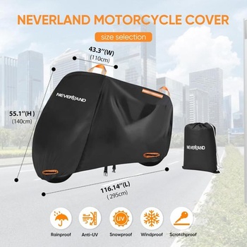 Nepremokavý kryt na motocykel NEVERLAND, 210D Oxford 295x110x140cm | Vonkajšia garáž na motocykel s