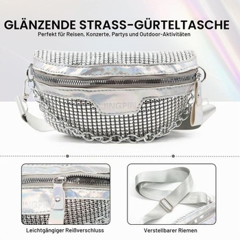 Ledvinka Long Keeper Festival s kamínky, třpytivá kabelka na opasek pro ženy, lesklá holografická