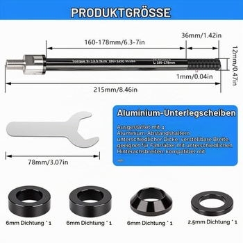 Přívěs za kolo YOUNGSAY Thru Axle M12x1.0, nastavitelná délka 160–178 mm