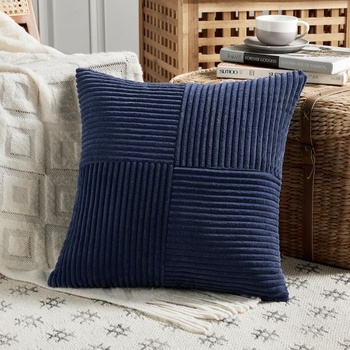 Sada 2 tmavomodrých menčestrových obliečiek na vankúše 40x40cm mäkké moderné dekoratívne obliečky na