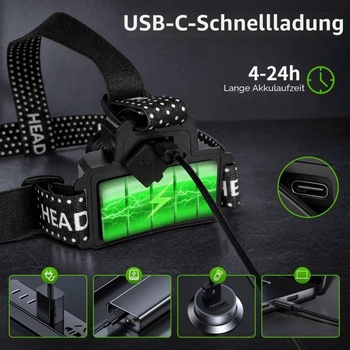 Čelovka DARKBEAM LED, USB-C, dobíjacia, super jasné teplé svetlo, hlavné teplé + bočné svetlo,
